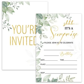 Greenery Surprise Party Invitation Cards for Women Men, Surprise Birthday Invites for Adult, Party Supplies Favors, 20 Cards With 20 Envelopes -07
