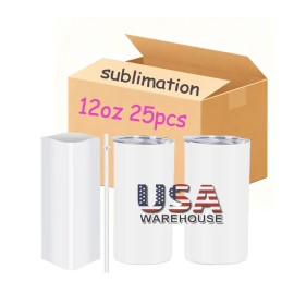 25pcs 12 oz Sublimation Tumblers Blanks Blank Bulk Cups Straight Skinny Insulated Cup Stainless Steel Water Bottle for Craft DIYcolor: White 25pcs, capacity: 12oz