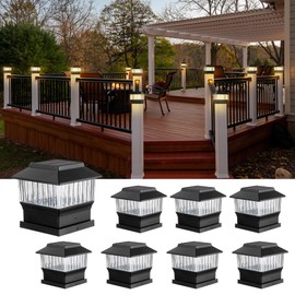 MOON-DE-AGE 8 Pack Fence Post Solar Lights Outdoor, 3 Modes 4x4 3.5x3.5 4.5x4.5 Or 5.5x5.5 Post Cap Lights - 50 Lumen LED Deck Patio Garden Yard Mailbox Decoration Waterproof, Black