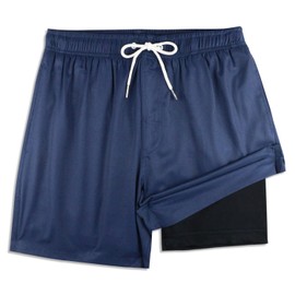 QRANSS Swimming Shorts Men with Boxer Brief Liner Quick Drying Men Swim Trunks Board Shorts with Stretchy Compression Liner Plus XXL Size 44-46