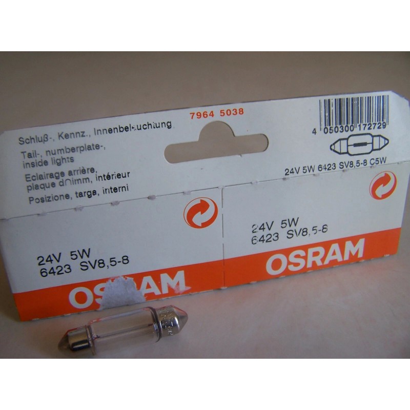 Osram 24V 5W SV8.5-8 Tubular Light Bulbs (Lot of 2)