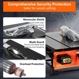 Table Saw for Jobsite, 8-inch 6.7-Amp Copper Motor, Cutting Speed up to 3576RPM, 24T Blade, Compact Portable Table Saw Kit with Sliding Miter Gauge DIY Woodworking and Furniture Making, Orange