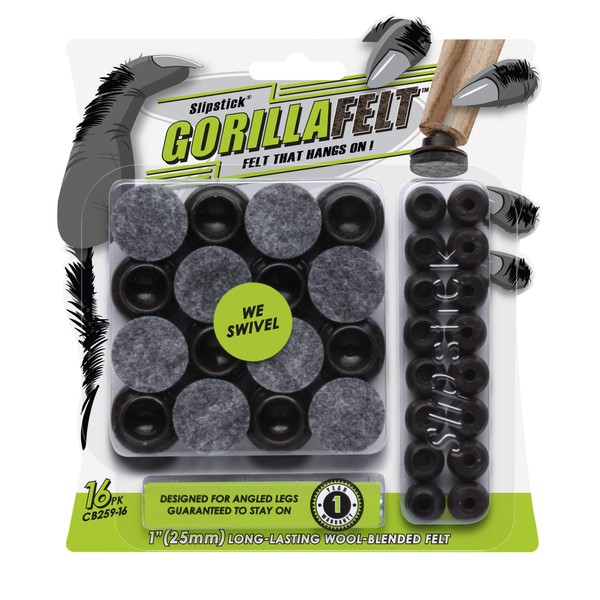 GorillaFelt Swivel Glide Felt Sliders for Chairs (16 Pack) Screw-On