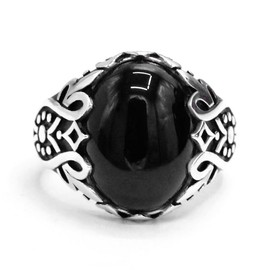 S925 Sterling silver men's ring inlaid with natural black oval onyx stone men's manual ring, Ottoman jewelry, Türkiye style, suitable for daily wear (10)