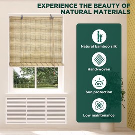 Bamboo Blinds for Interior Windows, Easy to Install Bamboo Shades for Indoor Windows, Custom Roller Shades for Indoor Window and Outdoor Patio, 23" W x 48" H