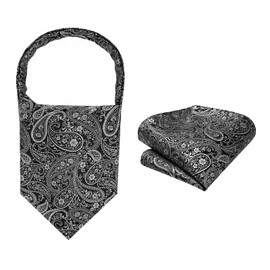 HISDERN Black Ascot Ties for Men Formal Paisley Floral Fashion Print Cravat Scarf and Pocker Square Set for Wedding Party Prom