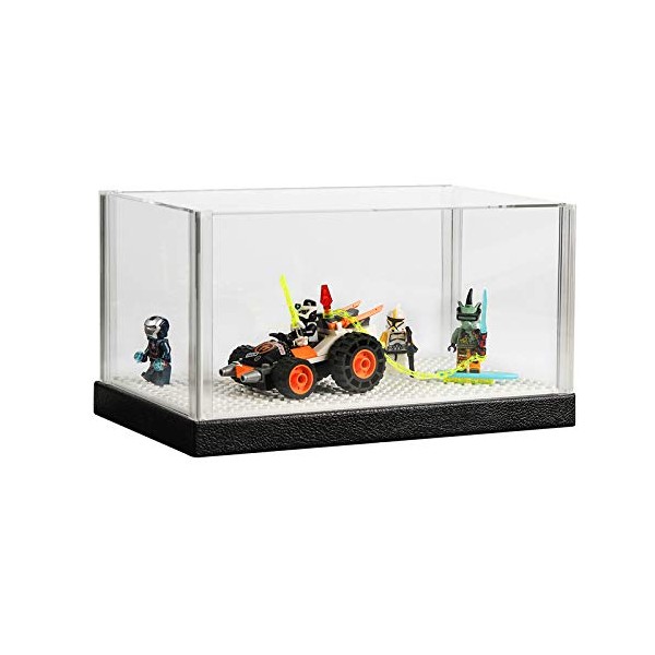 J JACKCUBE DESIGN Acrylic Minifigure Display Case, Clear Showcase Display Box Holder Organizer with Brick Building Base for Action Minifigures Miniatures Toys (10.47 x 5.51 x 5.62 inches) - MK666E