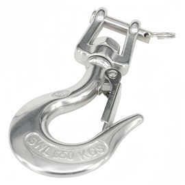 MAMDAFAON 5/16 Inch Chain Hook, 304 Stainless Steel Swivel Slip Hook Heavy Duty Lifting Hooks Clevis Swivel Hook Winch Trailer Safety Hook with Safety Latch (Capacity 650KGS)