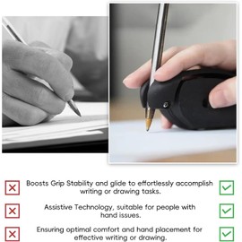 Pencil Grip Handwriting Auxiliary Writing Device and Drawing Equipment Training Writing Pen Holder Reduce Pressure Fatigue Anti-Slip Design Posture Pencil Aids (Black)