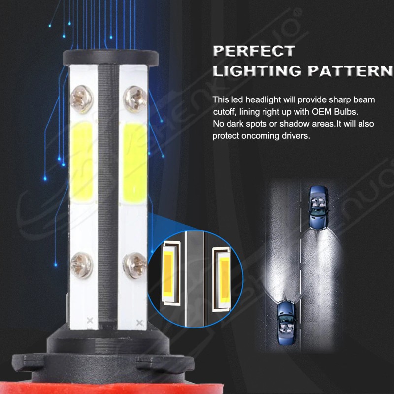 SHENKENUO 4 Sides H11 LED Headlight High or Low Beam