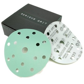 Serious Grit - 6-Inch 15-Hole 220 Grit Sanding Discs - Heavy-Duty Hook & Loop Film Discs - Sandpaper for Random Orbital Sanders - 50 Pack Box
