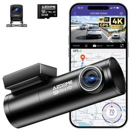 AZDOME Dash Cam Car Front Rear 4K + 1080P, WiFi GPS Dash Cam, Car Camera with 64G SD Card, ADAS, Super Night Vision, WDR, Loop Recording, G-Sensor, Parking Surveillance Car Camera