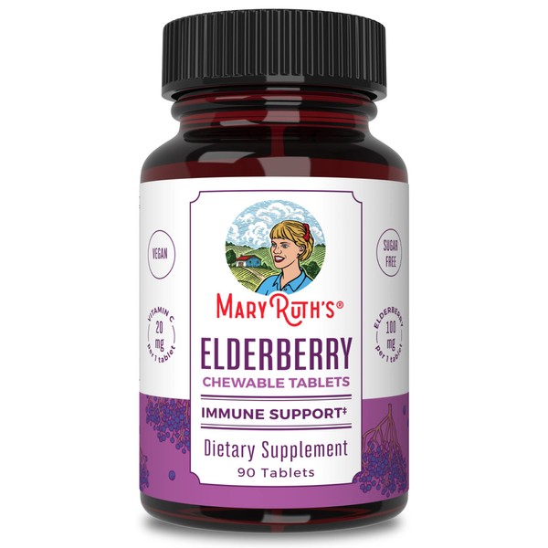 MaryRuth's Herbal Supplement Chewables Tablet | for Immune Support | Black Elderberry + Vitamin C | Sambucus Nigra | Gluten Free | Non-GMO | 90 Servings