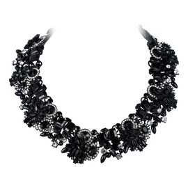 EVER FAITH Banquet Jewelry Vintage Style Art Deco Statement Necklace Jet Color Austrian Crystal Black-Tone