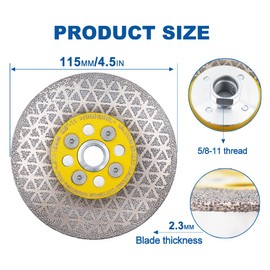 HIGHDRIL Diamond Porcelain Blade for Cutting and Grinding,Diameter 4.5" Multipurpose Cup Wheel Beveling Shaping Diamond Disc for Angle Grinder with 5/8-11 Thread