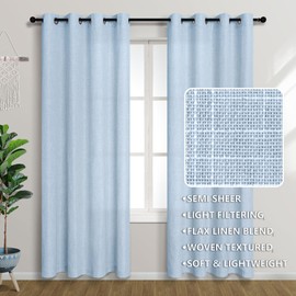 Light Blue Linen Curtains 84 inches Long for Bedroom Grommet Light Filtering Privacy Sheer Baby Blue Curtain Drapes Modern Farmhouse Coastal Decor Cotton Textured Gauze Curtain for Living Room 2 Panel