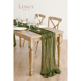 Ling's Moment 10Ft x 35" Wide Moss Green Gauze Semi-Sheer Table Runner Cheesecloth Tablecloth for Wedding Party Bridal Shower Boho Table Decor…