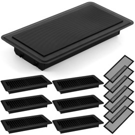 Therwen 12 Pcs Floor Vent Register with Magnetic Screen Cover Set Including 6 Pcs Walkable Steel Floor Register 6 Pcs Floor Vent Cover Mesh Filter for Home Floor Replace (Black,4" x 10")