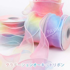 PAVIKE Organza Ribbon, Ribbon, Handicraft, Set of 4, Rainbow Color, Organza Clothing, Ribbon, Wrapping, Thin, Light, Sheer, Bouquet, Wedding, Craft Ribbon, Hair Ornament, Organza, Tulle Ribbon, Width