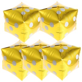 KOMBIUDA 5pcs Dice Balloons Square Foil Aluminum Foil Cube Balloons Theme Party Decorations 12 Inches Gold