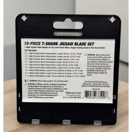 Hyper Tough 15-Piece T-Shank Jigsaw Blade Set For Wood Metal & Scroll Cutting