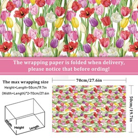 JarThenaAMCS 12 Sheets Tulip Floral Wrapping Paper - Not Roll - Watercolor Summer Flower Gift Wrap Paper Folded Flat Colorful DIY Craft Art Paper for Wedding Birthday Baby Shower Party Supplies