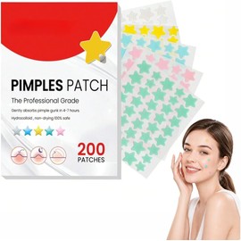 200 Piezas Parches para Acné en Forma de Estrella Hidrocoloides, Para Granos y Espinillas, Calcomanías Ultra Finas, Absorben Secreciones, Reducen el Enrojecimiento