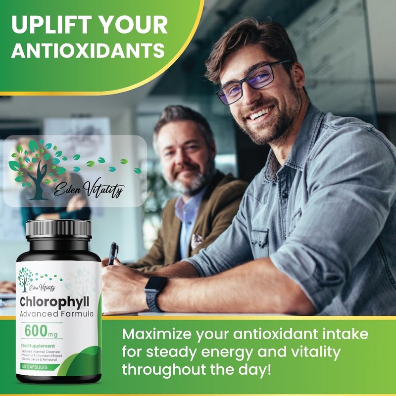 Eden Vitality Chlorophyll Capsules, 600mg Advanced Formula, Food Supplement, 60