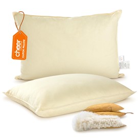 Cheer Collection Set of 2 Organic Kapok Bed Pillows, Natural Kapok Fiber Filled Sleeping Pillows with Breathable Cotton Shell, Standard Size, 20 x 28 inches