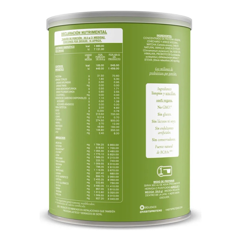 Proteína Vegana Habits Matcha-Vanilla 488g