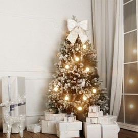 KI Store White Extra Large Plush Velvet Bows 42cm Christmas Bow Tree Topper for Christmas Tree Decoration Door Window Decor