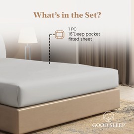 Good Sleep Bedding Cal King Fitted Sheet Only - 1000 TC Luxury California King Fitted Sheet, 100% Egyptian Cotton, 16 Inch Deep Pocket Fitted Bed Sheets, Soft & Breathable Bottom Sheets - Light Grey
