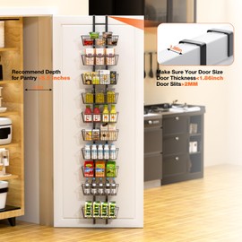 Hocookeper 10 Tier Over the Door Pantry Organizer, Over the Door Spice Rack with Adjustable Baskets, Metal Hanging Door Pantry Organizers and Storage for Kitchen Bathroom Bedroom, Black