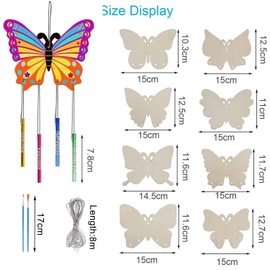 8 Pieces Craft Children's Wooden Wall, Wind Chime Craft Set Children, Butterfly Wind Chime Craft Set, Butterfly Wind Chime Craft Set Children for Crafts Birthday Christmas Gifts