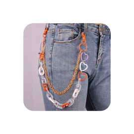 Bounzhi Cute Pants Jean Chain Layered Keychain Punk Colorful Pendants Heart Pocket Trousers Chain Hiphop Rock Wallet Chains Body Jewelry for Men and Women (Orange)