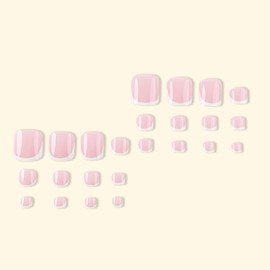 White French Tip Press on Toenails Short Square Fake Toenails Nude Pink False Toenails Full Cover Glue on Toe Nails Glossy Acrylic Toenails Spring Summer Stick on Toenails for Women Manicure 24PCS