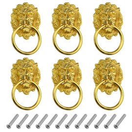 WMYCONGCONG 6Pcs 3.58 x 2.04 Inch Lion Head Drawer Pull Handle Knobs Dresser Cabinet Pull Ring Classical Antique Style Zinc Alloy Door Pull Handle (Gold)