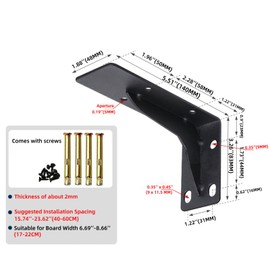 2 Pack 6 Inch Black Heavy Duty Shelf Brackets | L Floating Shelves Brackets for Wall /Wood / Mantel Shelves | Max Load 330lbs | Countertop Support Corner Brace