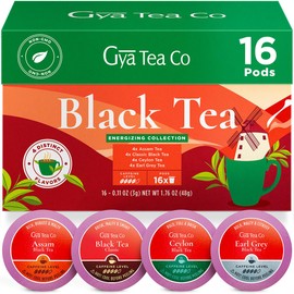 Gya Tea Co Black Tea Gift Set (16 ct) - Assorted Tea Pod Variety Pack with Assam, Black, Ceylon & Earl Grey 4 Flavors for Refresh & Energy