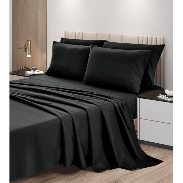 Chezmoi Collection 6-Piece Black Sheet Set Queen - Extra Soft