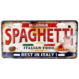 Retro Blechschild Relief Spaghetti Italian Food Design Vintage mit Löchern und Magneten 30 x 15 cm