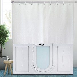 YISURE Extra Short Shower Curtain, White Textured Small Shower Curtain for Step In Tub, Waterproof Fabric Shower Curtain with Weighted Bottom and Plastic Hooks 71" W x48 L /180x122cm