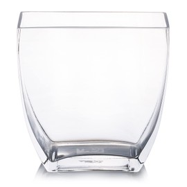 Enova Floral Clear Rectangle Glass Vases, 7x7x2.5 Inch Block Glass Vase for Flowers, Square Glass Vase for Wedding Centerpieces, Home Décor (1 Piece)