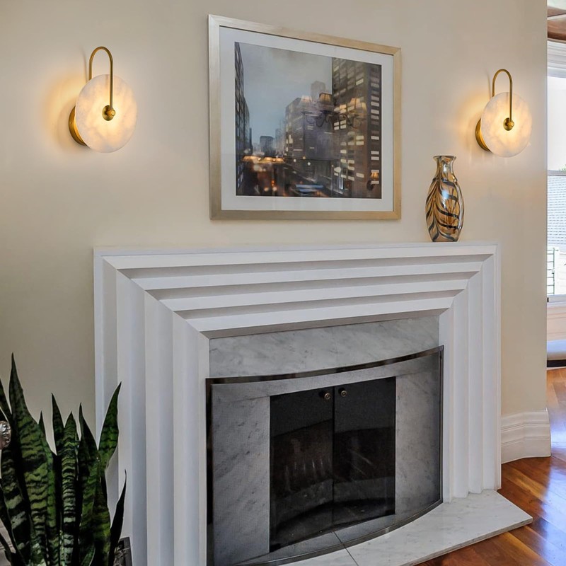 Fanyank Round Alabaster Wall Sconce, Natural Marble Lampshade Wall Sconce,