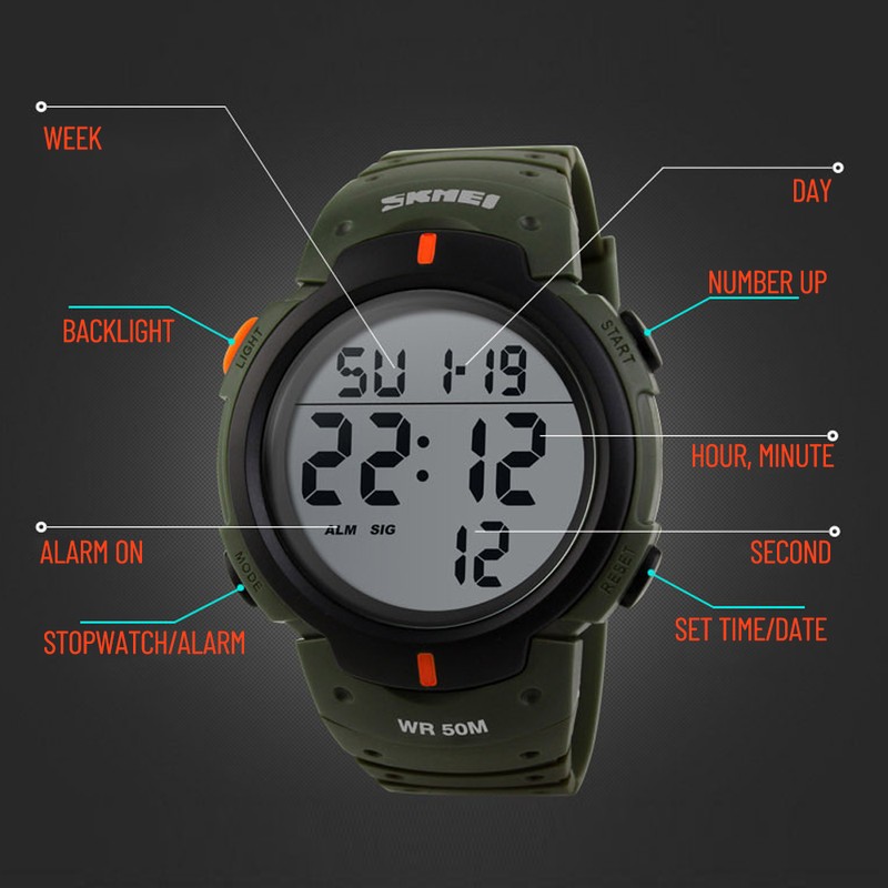Men Digital Watch Stopwatch Alarm Luminous Watch