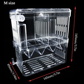 Acrylic Fish Breeding Box With Suction Cups - Aquarium Isolation and Acclimation Hatchery Incubator for Aggressive, Injured, Small Fish, Shrimp, Clownfish