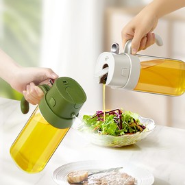 bottle 2 in 1 (green),Oil Sprayer+Dispenser,Bottle,Oil sprayer for cooking 2in1, 550ml, glass bottle19oz, Kitchen, grilling & camping use,oil mister for salad, air fryer and bbq, green bottle