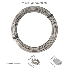 YEYIT YEYIT 17Pcs Cable Rope Kit 10M Heavy-duty 304 Stainless Steel PVC Coated Steel Wire Rope, Aluminum Crimp Sleeve and Thimble, Outdoor String Lamp Light Suspension, Gardening cord, Railing Decoration