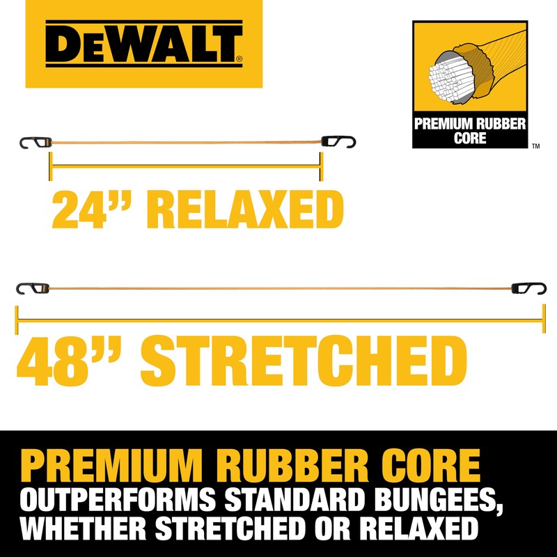DEWALT DXBC300244 Black/Yellow 24” Premium Heavy-Duty Bungee Cords, 4 Pack
