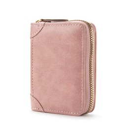FACATH Card Holder with Coin Compartment - Leather Credit Card Holder with Lots of Space for up to 20 Cards - Wallet for Men and Women with RFID NFC Protection, A-Pink, Minimalist